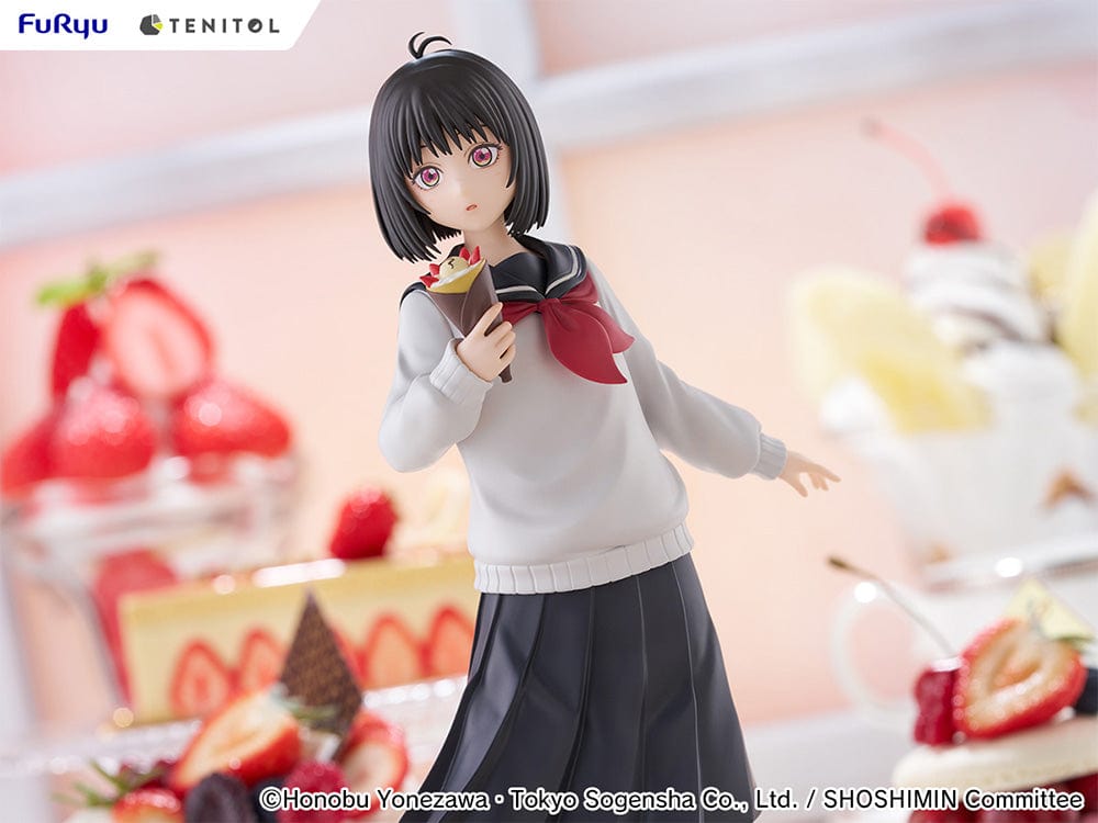 SHOSHIMIN: How to Become Ordinary Tenitol Yuki Osanai Figure holding a crepe, dressed in a school uniform with a flowing skirt, standing on a detailed base.