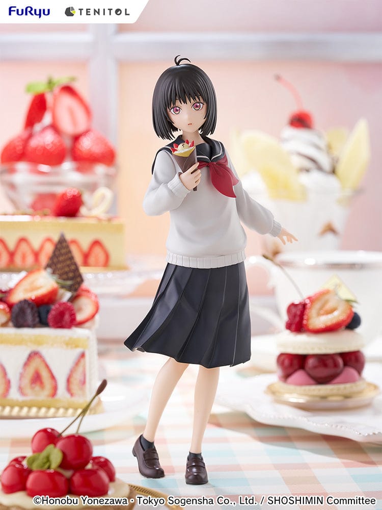 SHOSHIMIN: How to Become Ordinary Tenitol Yuki Osanai Figure holding a crepe, dressed in a school uniform with a flowing skirt, standing on a detailed base.