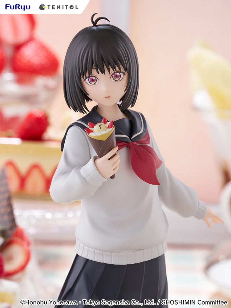 SHOSHIMIN: How to Become Ordinary Tenitol Yuki Osanai Figure holding a crepe, dressed in a school uniform with a flowing skirt, standing on a detailed base.