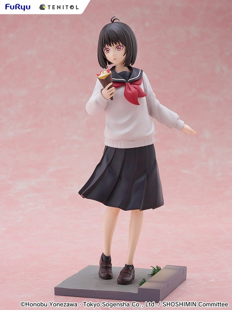 SHOSHIMIN: How to Become Ordinary Tenitol Yuki Osanai Figure holding a crepe, dressed in a school uniform with a flowing skirt, standing on a detailed base.