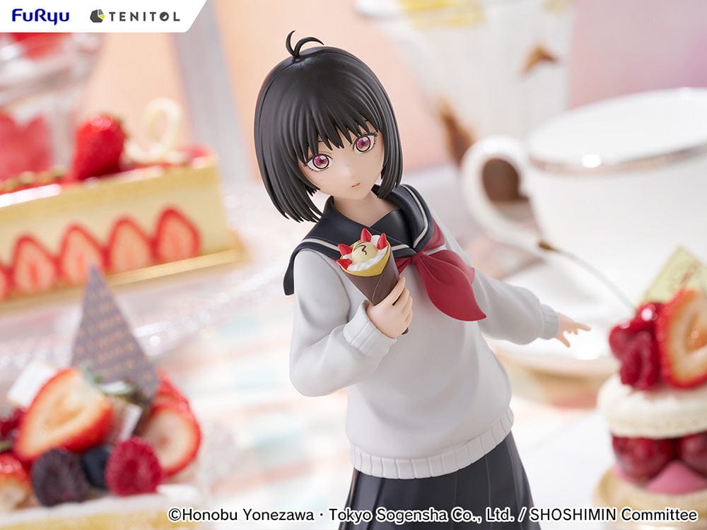 SHOSHIMIN: How to Become Ordinary Tenitol Yuki Osanai Figure holding a crepe, dressed in a school uniform with a flowing skirt, standing on a detailed base.