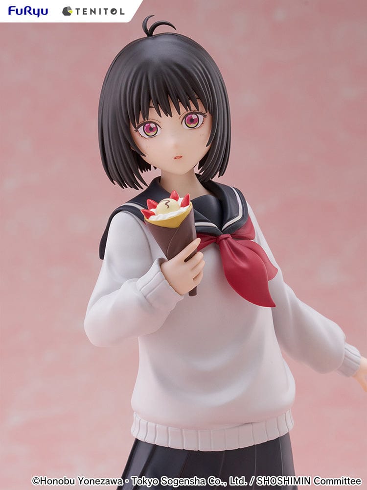 SHOSHIMIN: How to Become Ordinary Tenitol Yuki Osanai Figure holding a crepe, dressed in a school uniform with a flowing skirt, standing on a detailed base.