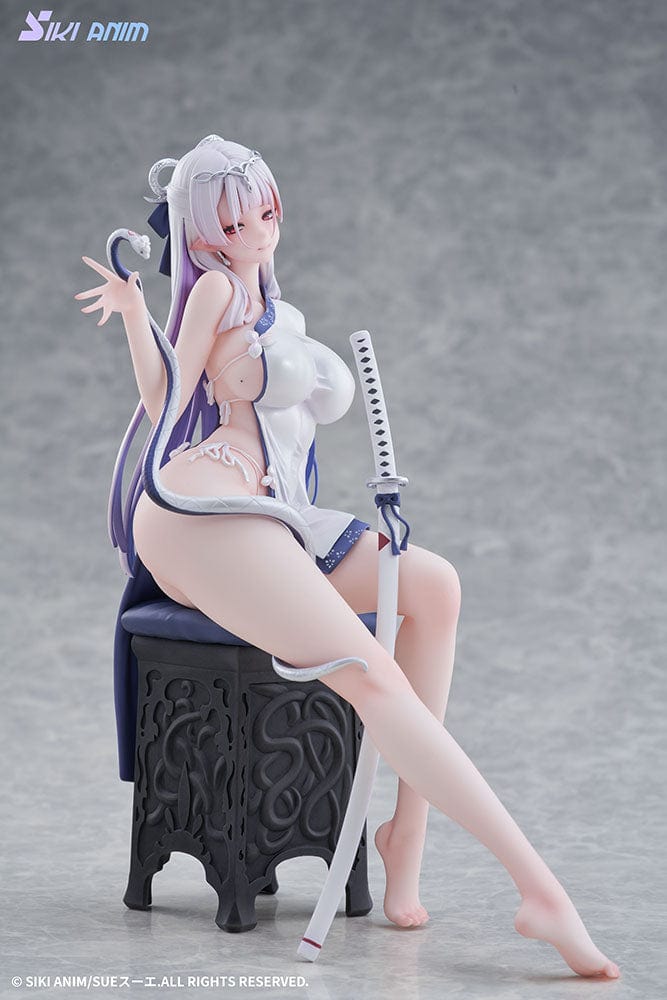 The Blue and White Snake (Deluxe Edition) 1/7 Scale Figure seated with katana accessory on ornate chair base