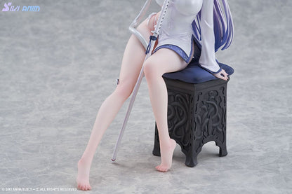 The Blue and White Snake (Deluxe Edition) 1/7 Scale Figure seated with katana accessory on ornate chair base