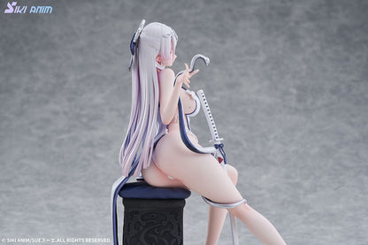 The Blue and White Snake (Deluxe Edition) 1/7 Scale Figure seated with katana accessory on ornate chair base