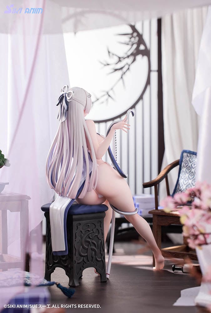 The Blue and White Snake (Deluxe Edition) 1/7 Scale Figure seated with katana accessory on ornate chair base