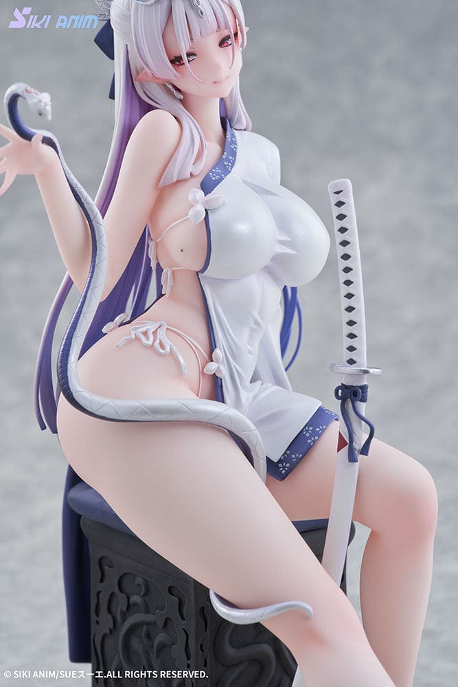 The Blue and White Snake (Deluxe Edition) 1/7 Scale Figure seated with katana accessory on ornate chair base