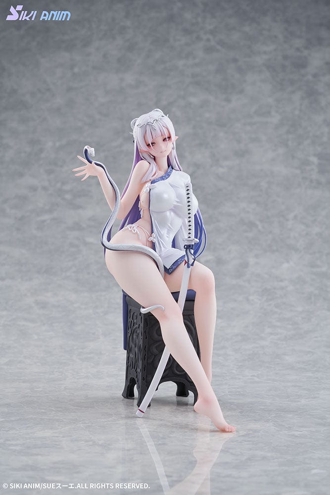 The Blue and White Snake (Deluxe Edition) 1/7 Scale Figure seated with katana accessory on ornate chair base