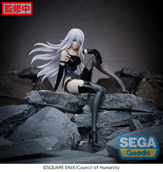 NieR:Automata Ver1.1a A2 Premium Perching Figure, depicting the powerful android A2 in a moment of repose, with a detailed and accurate rendition of her combat attire and the mysterious allure that defines her character in the series.