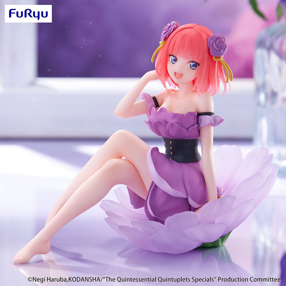 The Quintessential Quintuplets Bloo-me! Nino Nakano Figure seated in purple flower-inspired dress with floral hair accessories and radiant smile