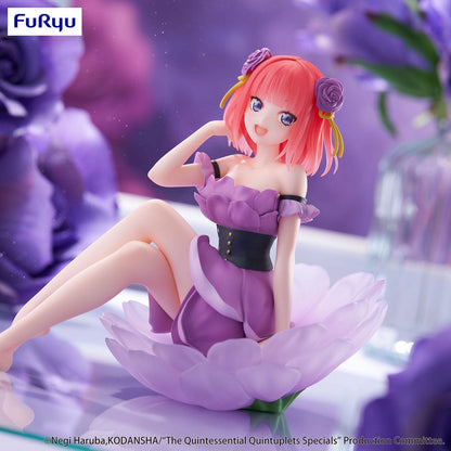 The Quintessential Quintuplets Bloo-me! Nino Nakano Figure seated in purple flower-inspired dress with floral hair accessories and radiant smile