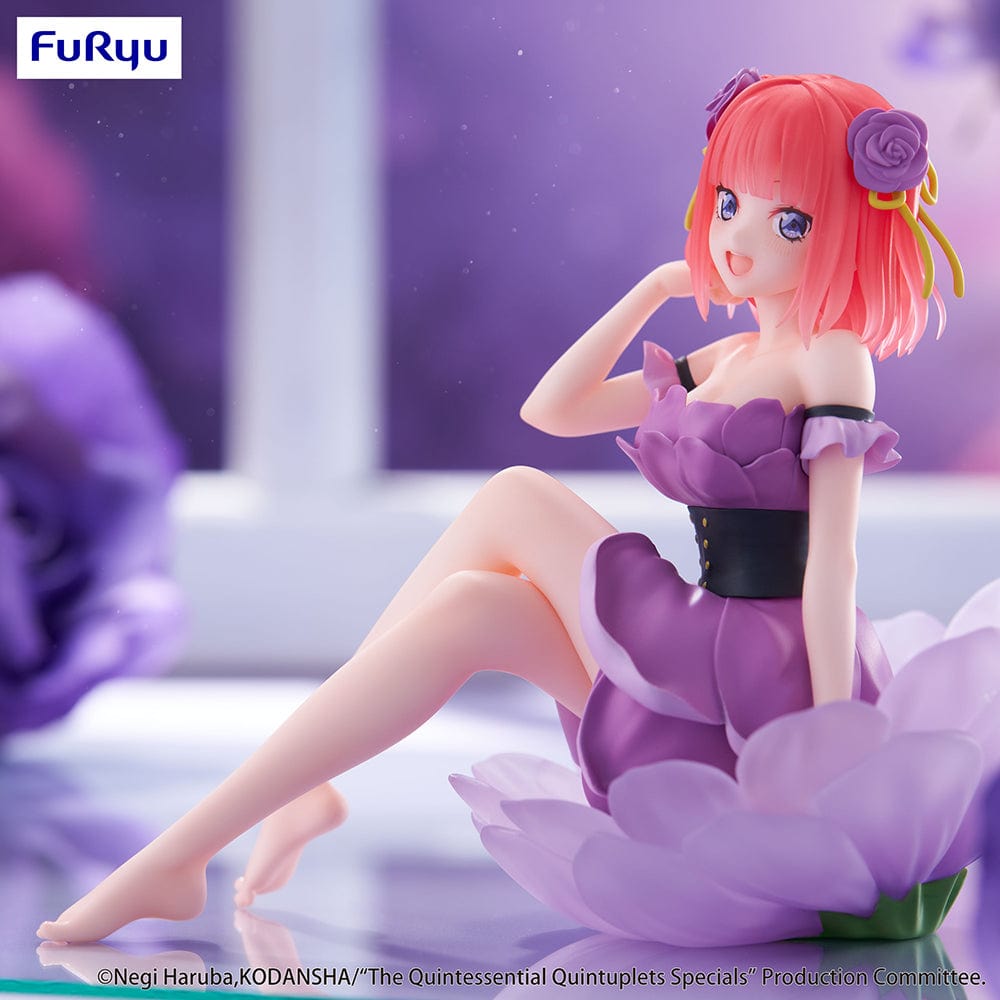 The Quintessential Quintuplets Bloo-me! Nino Nakano Figure seated in purple flower-inspired dress with floral hair accessories and radiant smile