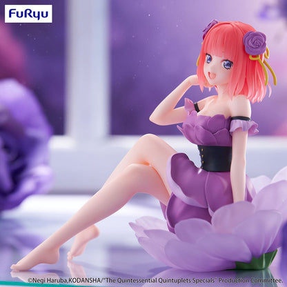 The Quintessential Quintuplets Bloo-me! Nino Nakano Figure seated in purple flower-inspired dress with floral hair accessories and radiant smile