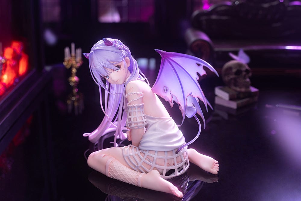 DSmile Original Illustration Demon Girl 1/7 Scale Figure in seated pose with lavender hair, translucent wings, and intricate outfit details.