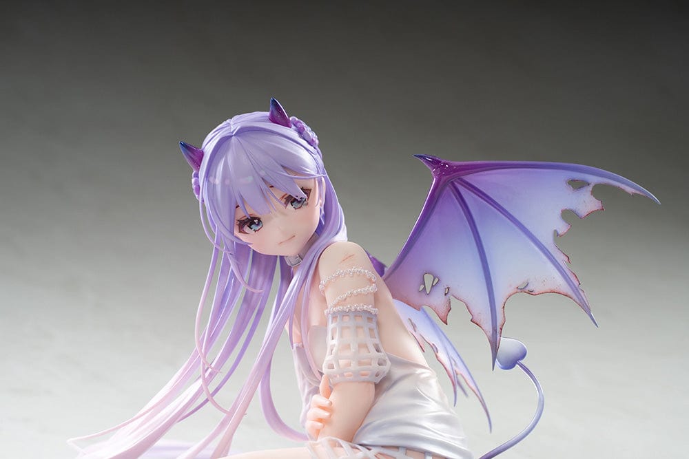 DSmile Original Illustration Demon Girl 1/7 Scale Figure in seated pose with lavender hair, translucent wings, and intricate outfit details.