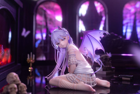 DSmile Original Illustration Demon Girl 1/7 Scale Figure in seated pose with lavender hair, translucent wings, and intricate outfit details.