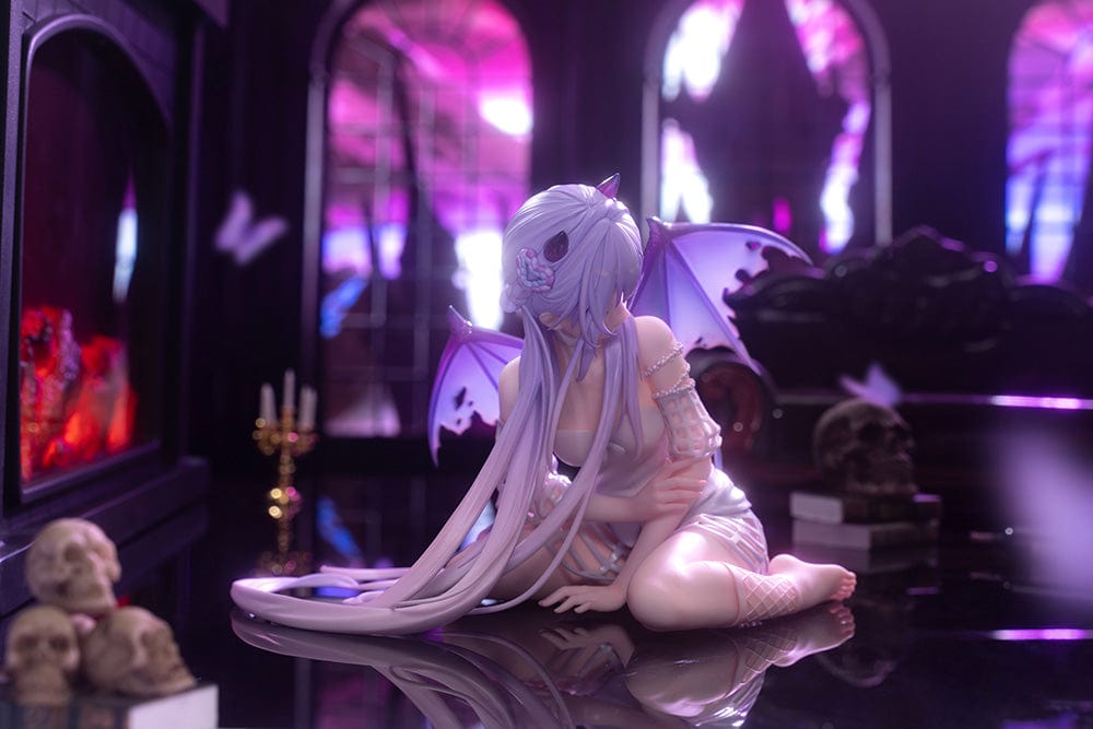 DSmile Original Illustration Demon Girl 1/7 Scale Figure in seated pose with lavender hair, translucent wings, and intricate outfit details.