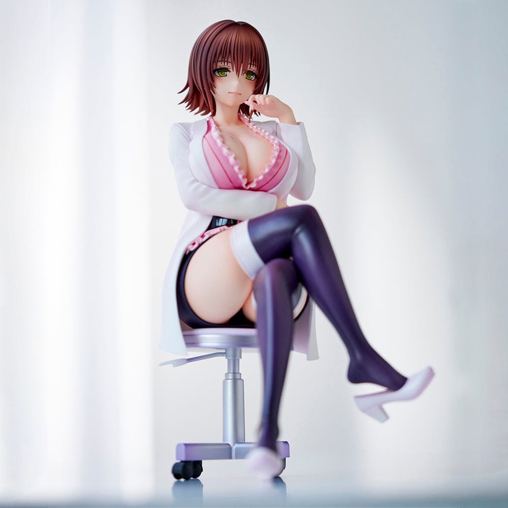 To Love-Ru Darkness Ryoko Mikado School Nurse Ver. figure seated in pink outfit with lab coat and stockings.