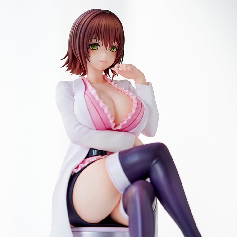 To Love-Ru Darkness Ryoko Mikado School Nurse Ver. figure seated in pink outfit with lab coat and stockings.