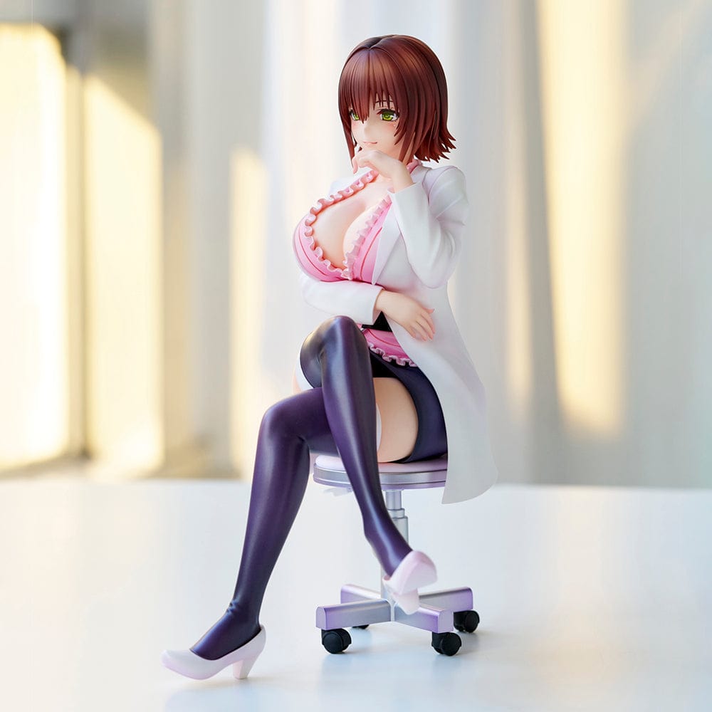 To Love-Ru Darkness Ryoko Mikado School Nurse Ver. figure seated in pink outfit with lab coat and stockings.