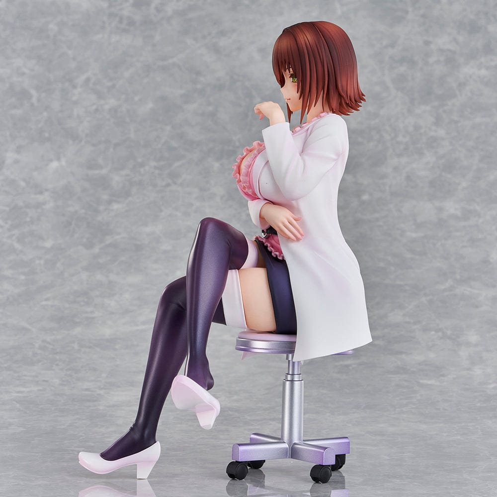 To Love-Ru Darkness Ryoko Mikado School Nurse Ver. figure seated in pink outfit with lab coat and stockings.