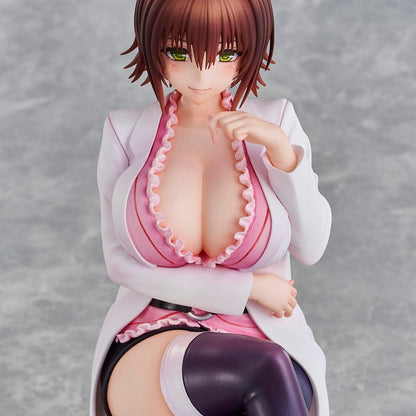 To Love-Ru Darkness Ryoko Mikado School Nurse Ver. figure seated in pink outfit with lab coat and stockings.