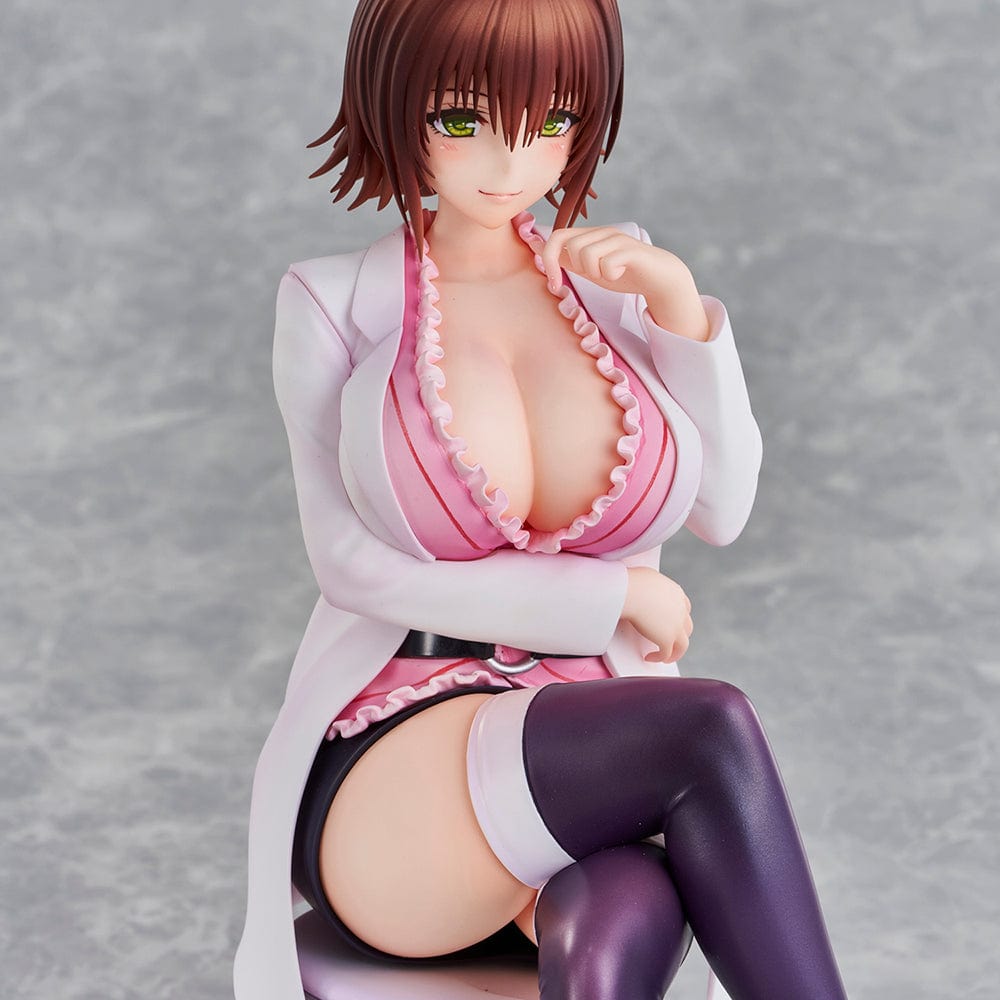 To Love-Ru Darkness Ryoko Mikado School Nurse Ver. figure seated in pink outfit with lab coat and stockings.