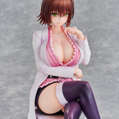 To Love-Ru Darkness Ryoko Mikado School Nurse Ver. figure seated in pink outfit with lab coat and stockings.