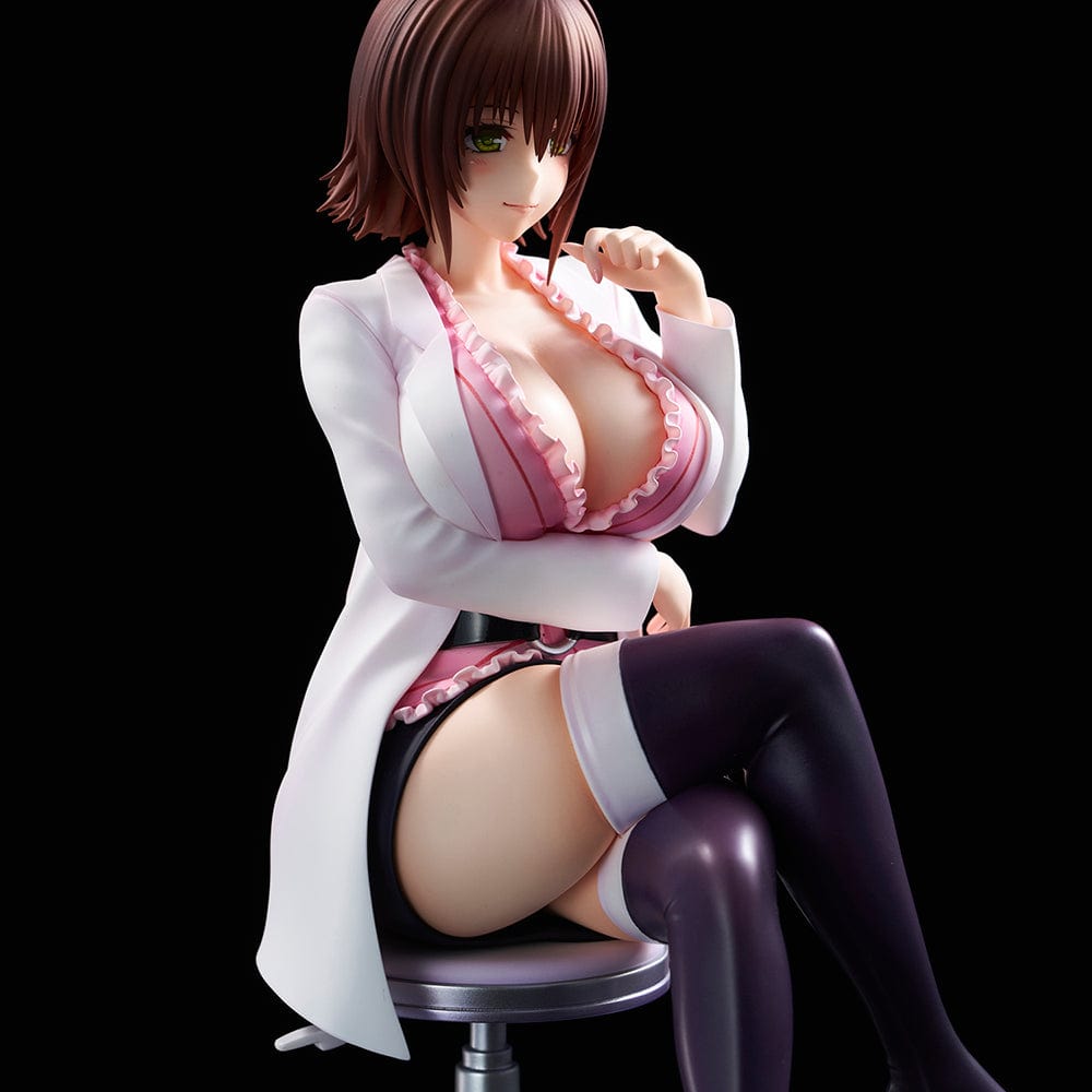 To Love-Ru Darkness Ryoko Mikado School Nurse Ver. figure seated in pink outfit with lab coat and stockings.