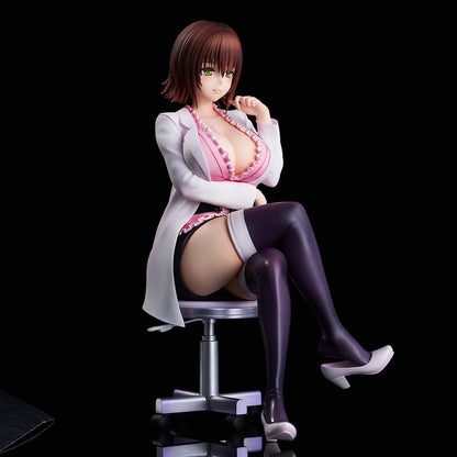 To Love-Ru Darkness Ryoko Mikado School Nurse Ver. figure seated in pink outfit with lab coat and stockings.