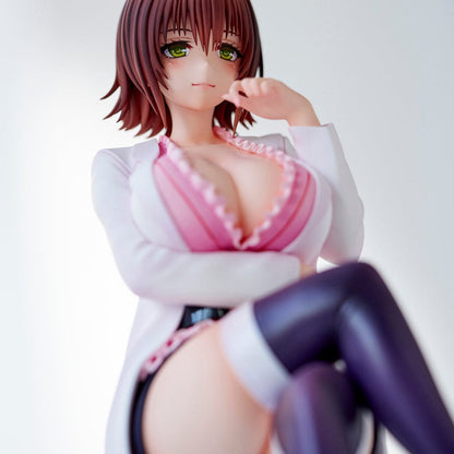 To Love-Ru Darkness Ryoko Mikado School Nurse Ver. figure seated in pink outfit with lab coat and stockings.