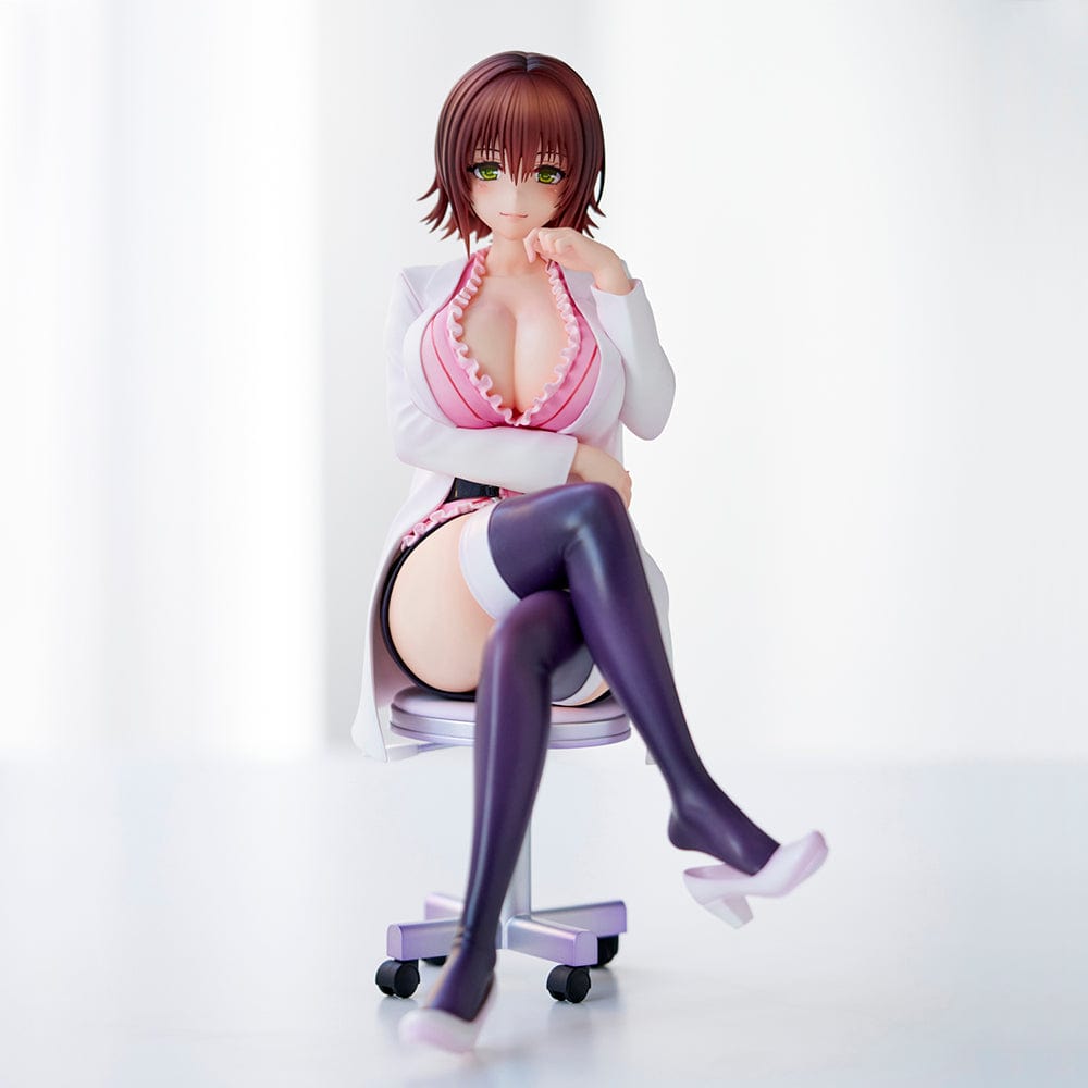 To Love-Ru Darkness Ryoko Mikado School Nurse Ver. figure seated in pink outfit with lab coat and stockings.