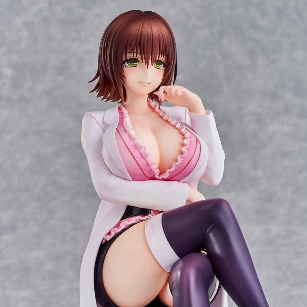 To Love-Ru Darkness Ryoko Mikado School Nurse Ver. figure seated in pink outfit with lab coat and stockings.