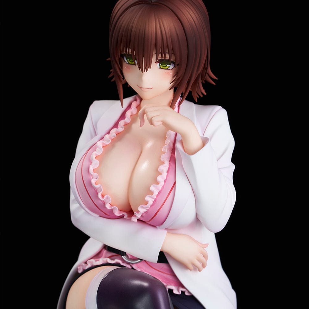 To Love-Ru Darkness Ryoko Mikado School Nurse Ver. figure seated in pink outfit with lab coat and stockings.