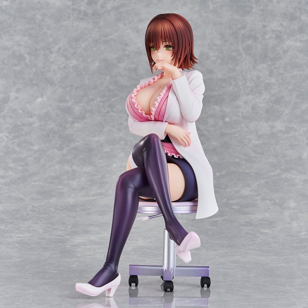 To Love-Ru Darkness Ryoko Mikado School Nurse Ver. figure seated in pink outfit with lab coat and stockings.