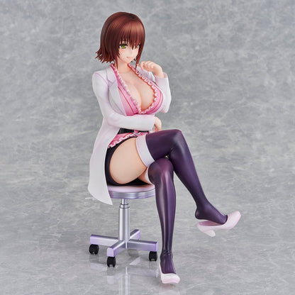 To Love-Ru Darkness Ryoko Mikado School Nurse Ver. figure seated in pink outfit with lab coat and stockings.