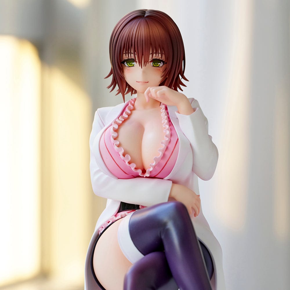 To Love-Ru Darkness Ryoko Mikado School Nurse Ver. figure seated in pink outfit with lab coat and stockings.