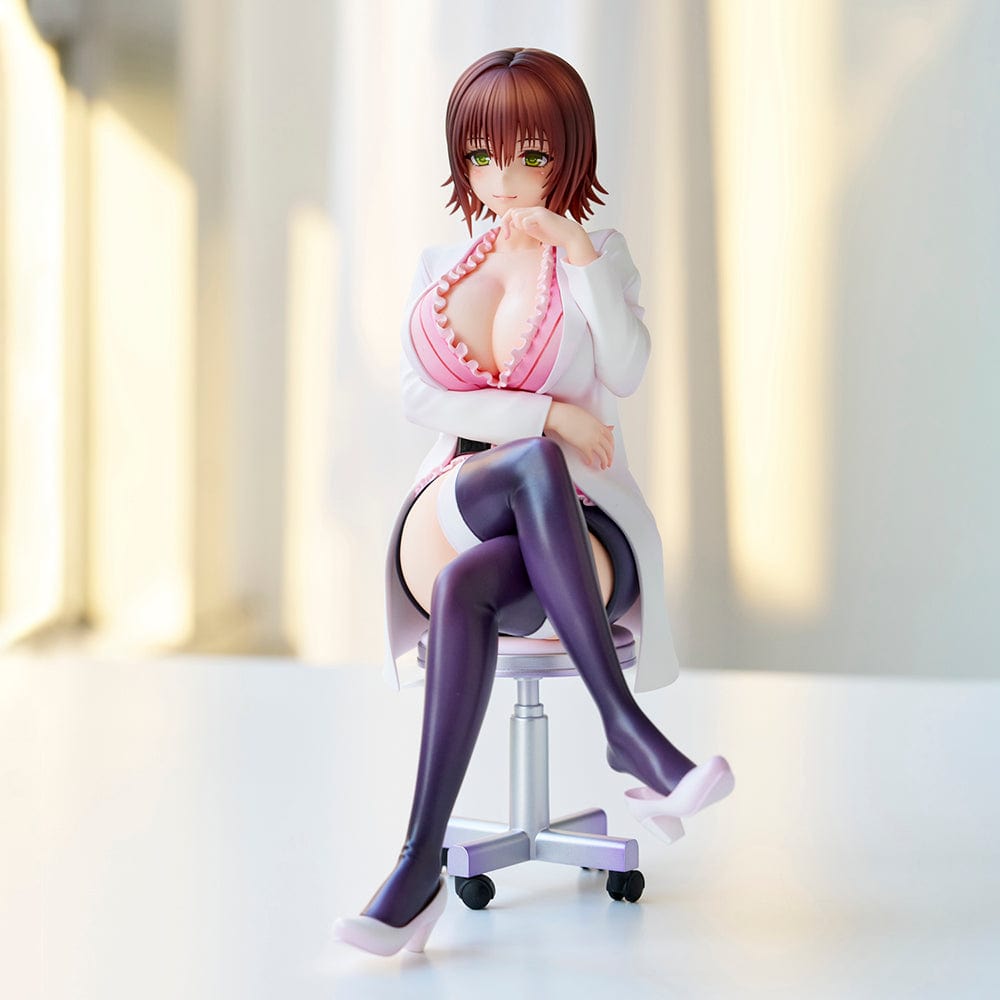 To Love-Ru Darkness Ryoko Mikado School Nurse Ver. figure seated in pink outfit with lab coat and stockings.