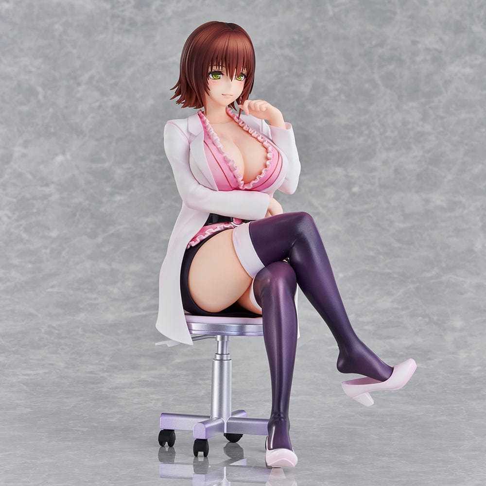 To Love-Ru Darkness Ryoko Mikado School Nurse Ver. figure seated in pink outfit with lab coat and stockings.