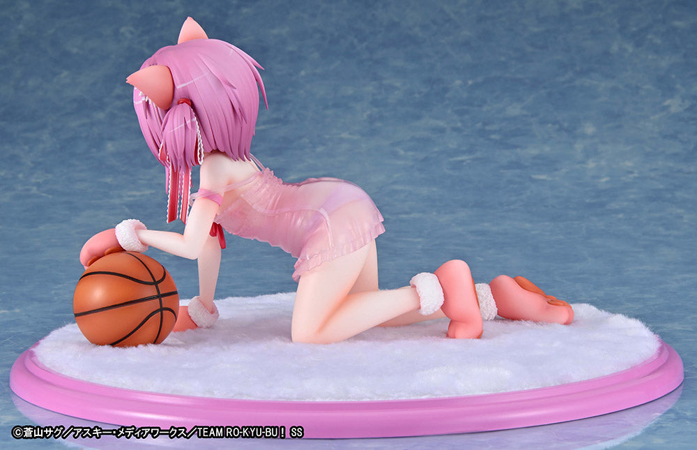 "RO-KYU-BU! SS Tomoka Minato (Animal Ear Lingerie Ver.) 1/7 Scale Figure - Detailed anime figure of Tomoka Minato in a cute animal ear lingerie outfit with pink cat ears, paw gloves, and a basketball accessory."