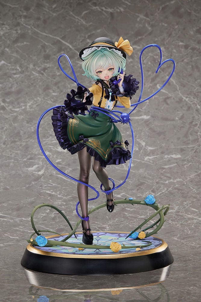 Touhou Project True Horror! Standing Right Behind You Koishi Komeiji 1/6 Scale Figure DELUXE EDITION featuring intricate details, a stained-glass-style base, and interchangeable facial expressions, set against a gray background.