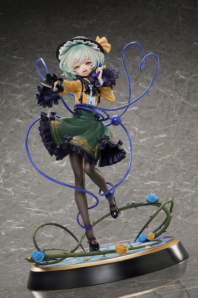 Touhou Project True Horror! Standing Right Behind You Koishi Komeiji 1/6 Scale Figure DELUXE EDITION featuring intricate details, a stained-glass-style base, and interchangeable facial expressions, set against a gray background.