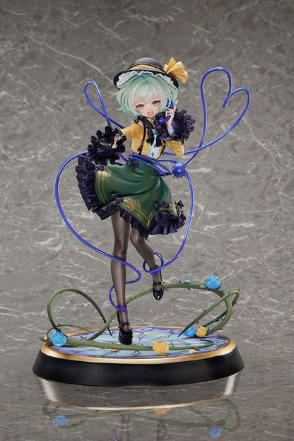 Touhou Project True Horror! Standing Right Behind You Koishi Komeiji 1/6 Scale Figure DELUXE EDITION featuring intricate details, a stained-glass-style base, and interchangeable facial expressions, set against a gray background.