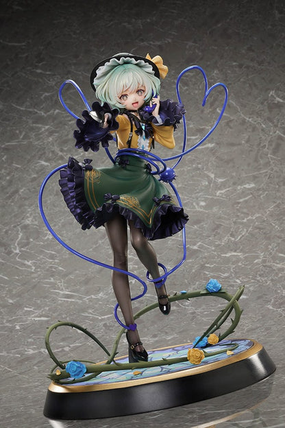 Touhou Project True Horror! Standing Right Behind You Koishi Komeiji 1/6 Scale Figure DELUXE EDITION featuring intricate details, a stained-glass-style base, and interchangeable facial expressions, set against a gray background.