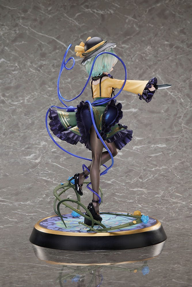 Touhou Project True Horror! Standing Right Behind You Koishi Komeiji 1/6 Scale Figure DELUXE EDITION featuring intricate details, a stained-glass-style base, and interchangeable facial expressions, set against a gray background.