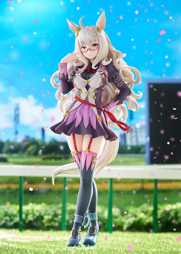 Uma Musume: Pretty Derby Biwa Hayahide 1/7 Scale Figure with intricate base, silver hair, and purple attire.