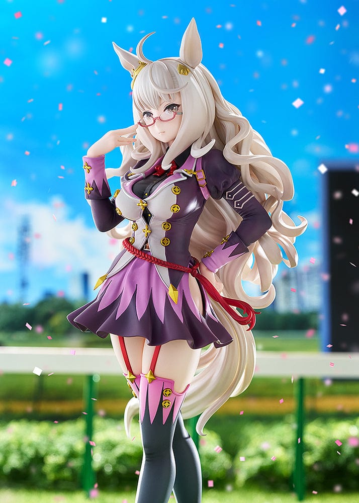 Uma Musume: Pretty Derby Biwa Hayahide 1/7 Scale Figure with intricate base, silver hair, and purple attire.