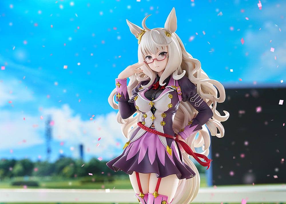 Uma Musume: Pretty Derby Biwa Hayahide 1/7 Scale Figure with intricate base, silver hair, and purple attire.