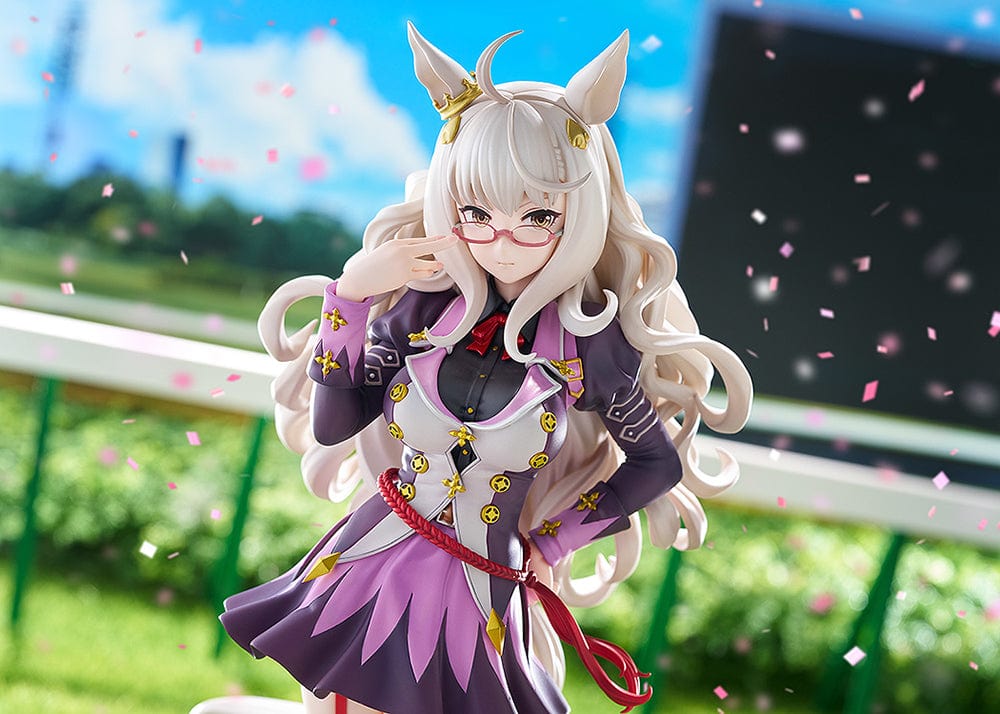 Uma Musume: Pretty Derby Biwa Hayahide 1/7 Scale Figure with intricate base, silver hair, and purple attire.