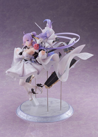 Azur Lane Unicorn (A Dream of Pure Vows) 1/7 Scale Figure in a flowing white gown with delicate lace patterns, soft purple hair, and dynamic ribbons, standing on an elegant base.